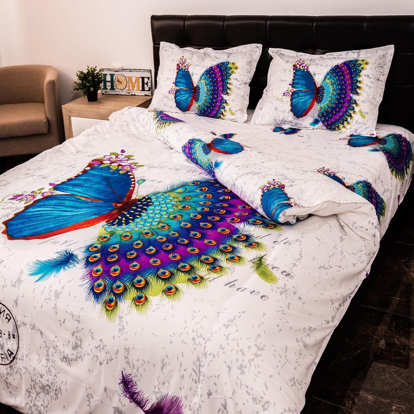 Lenjerie de pat digital print 3D (BUTTERFLY PEACOCK)