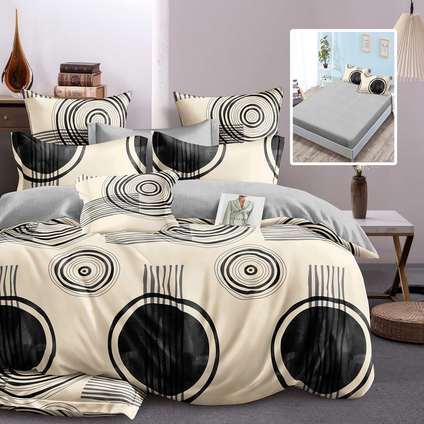LENJERIE FINET 6 PIESE CU HUSĂ - 160x200 ȘI 180x200 (HF6P326)