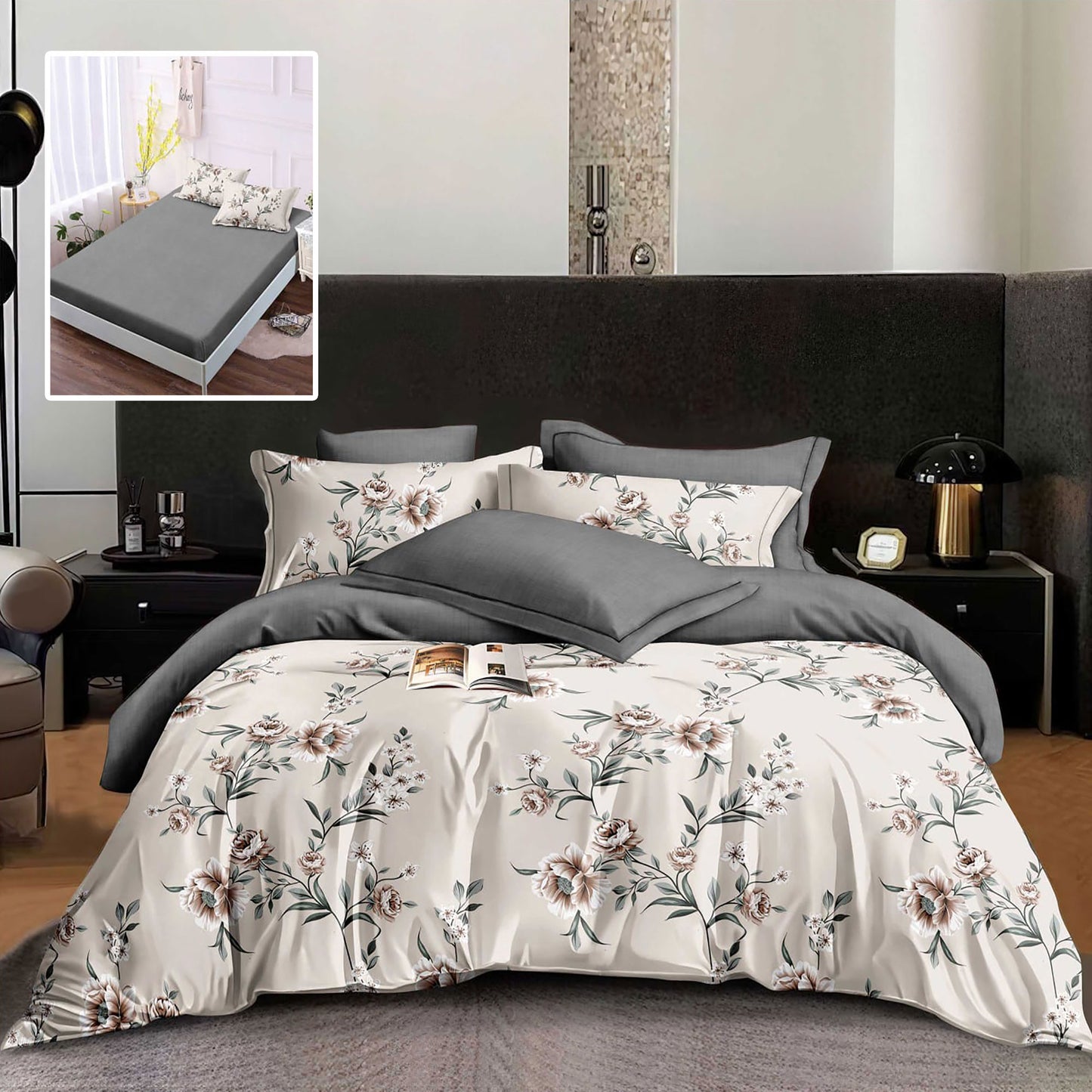 LENJERIE FINET 6 PIESE CU HUSĂ - 160x200 ȘI 180x200 (MIA-VH)