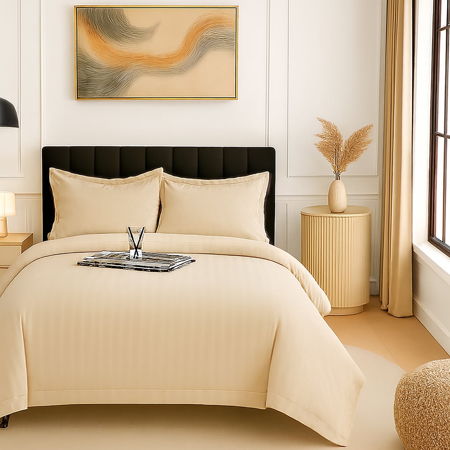 Lenjerie pat damasc policoton XXL - SUPER PRET (BEJ)