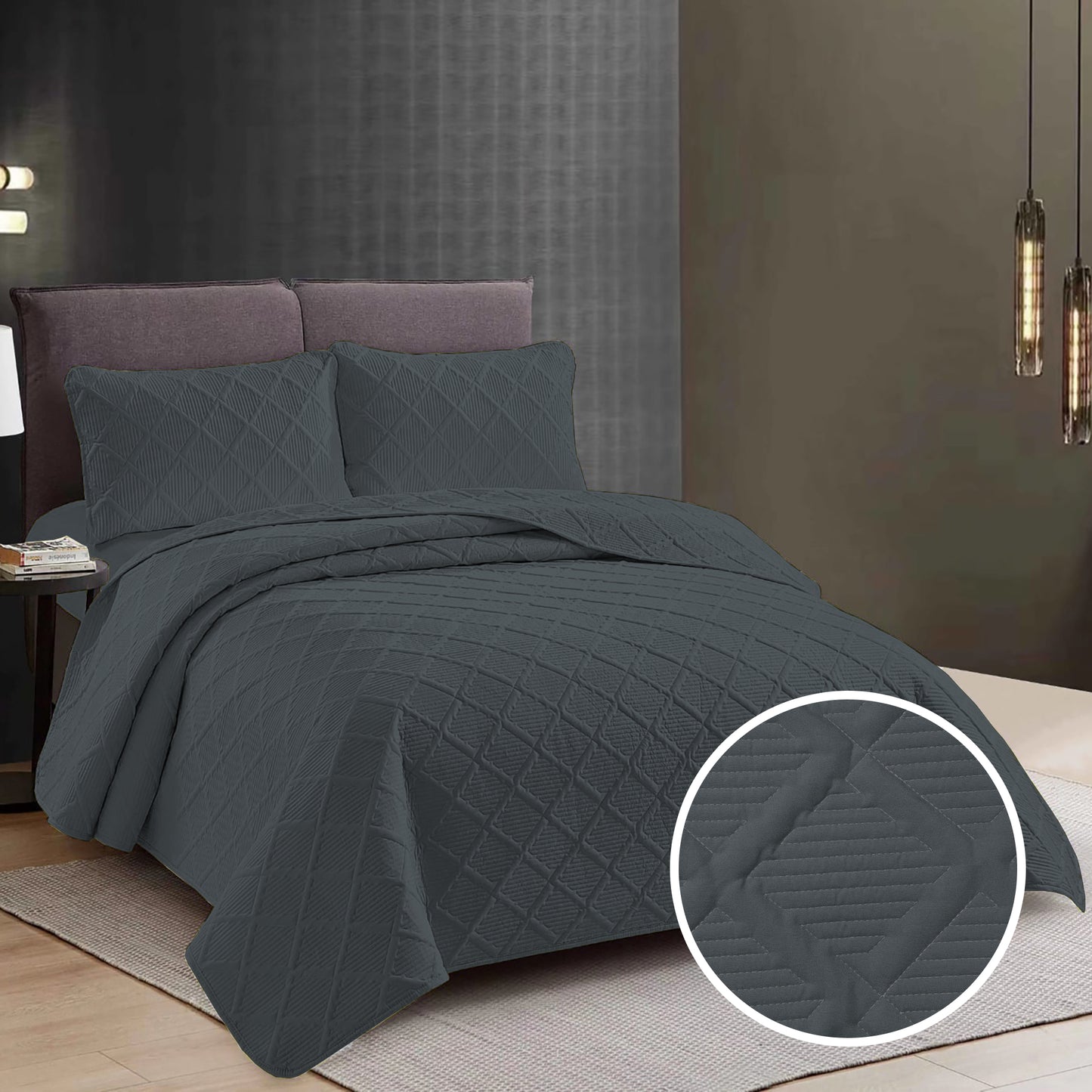 CUVERTURĂ PAT UNI + 2 FEȚE DE PERNĂ - COOL GRAY