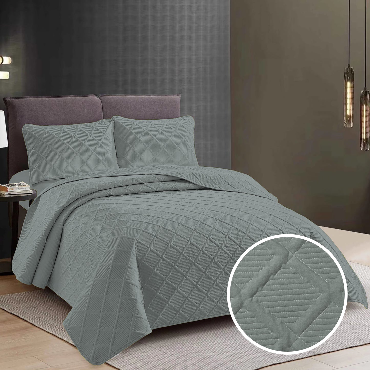 CUVERTURĂ PAT UNI + 2 FEȚE DE PERNĂ - WARM GRAY