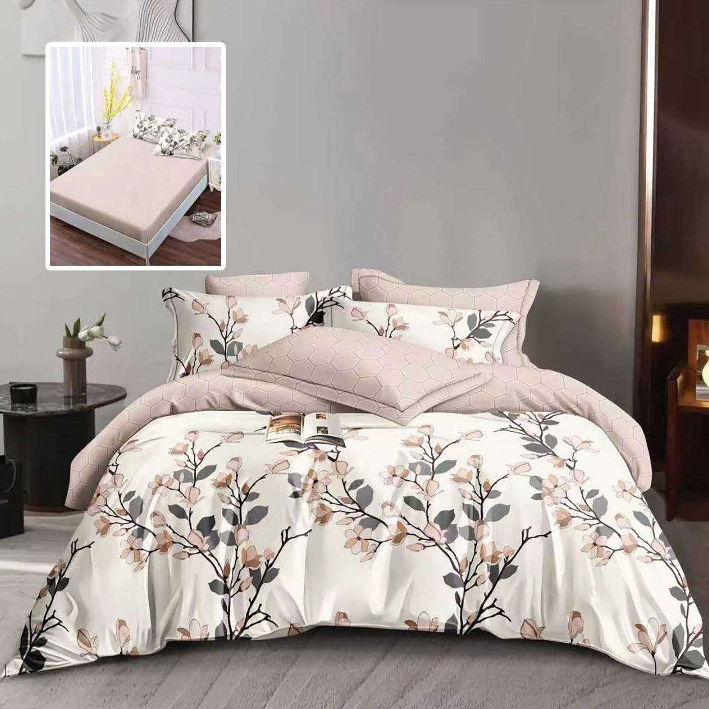 Lenjerie Finet 6 piese cu husă de pat pentru saltea de 160x200 și 180x200