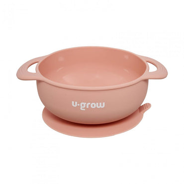 Set diversificare 5 piese silicon : baveta, bol, farfurie, lingurita si furculita, roz, U-Grow