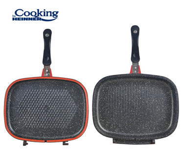 TIGAIE DUBLA DREPTUNGHIULARA TIP GRILL, ALUMINIU, 32x24x7.5 CM, RED LINE, COOKING BY HEINNER