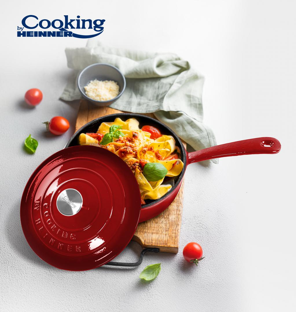 TIGAIE ADANCA FONTA EMAILATA + CAPAC 24 X 8 CM, 2.5 L, RED LINE, COOKING BY HEINNER