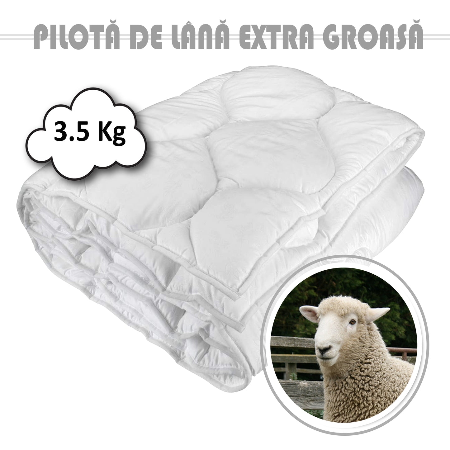 Pilotă lână Damasc 3.5 Kg 180cm x 210cm