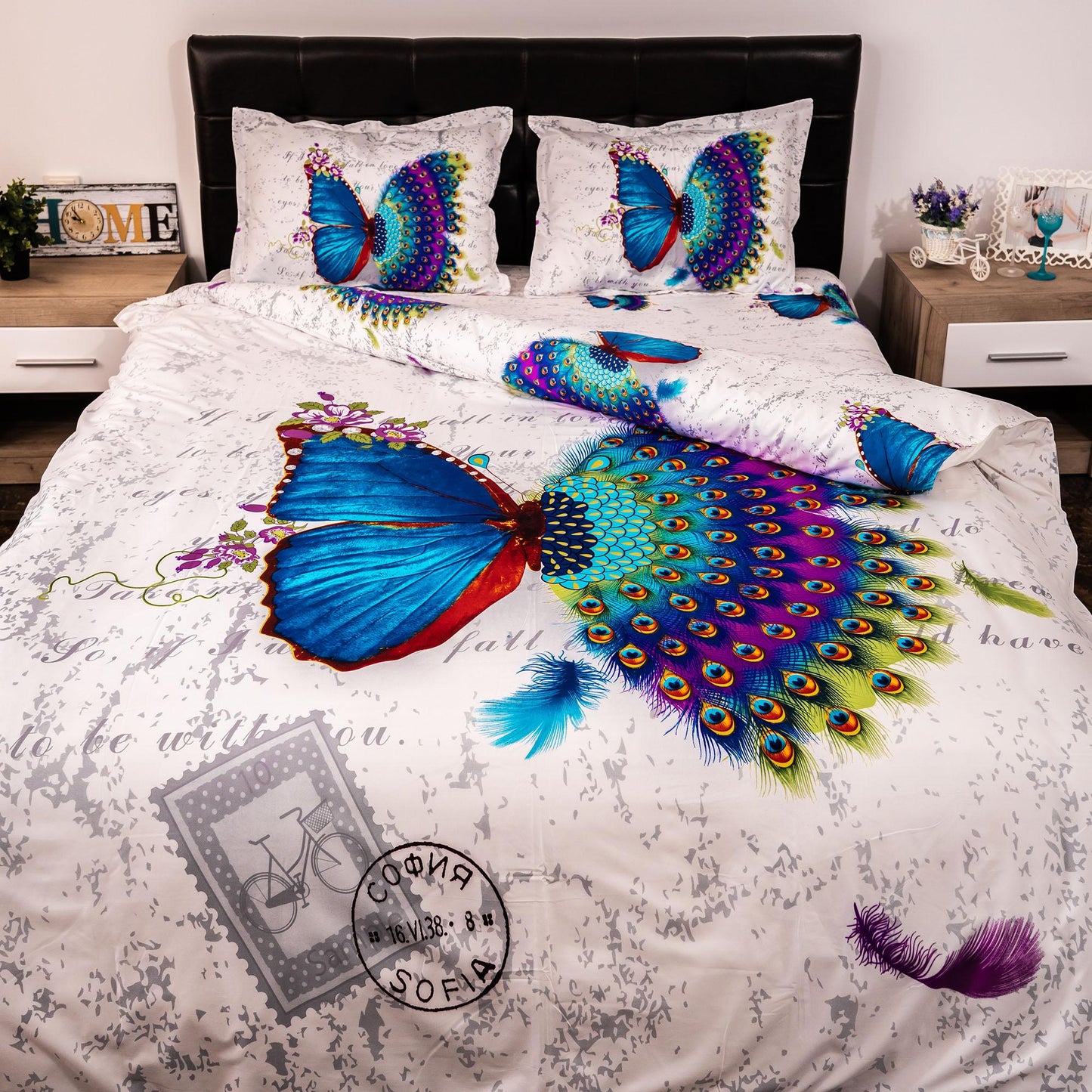 Lenjerie de pat digital print 3D (BUTTERFLY PEACOCK)