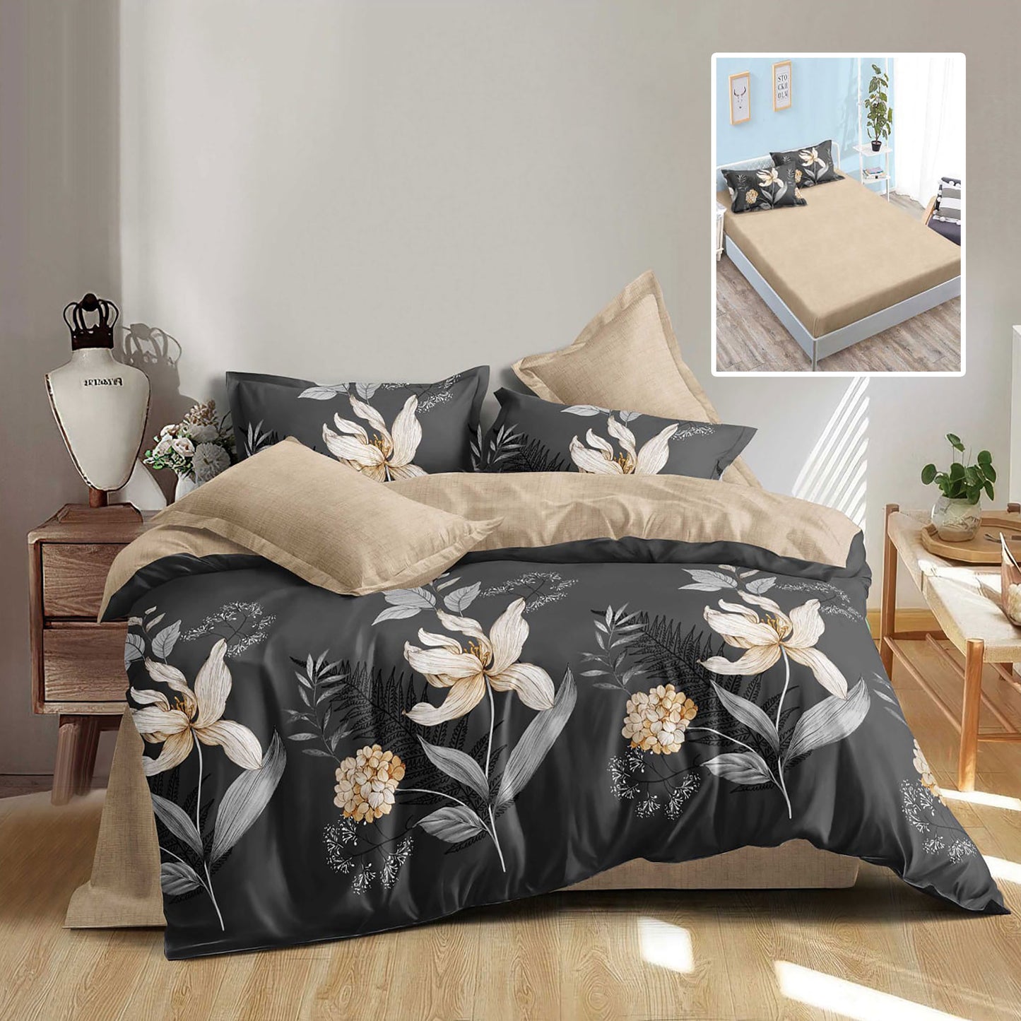 LENJERIE FINET 6 PIESE CU HUSĂ - 160x200 ȘI 180x200 (ELLA-VH)