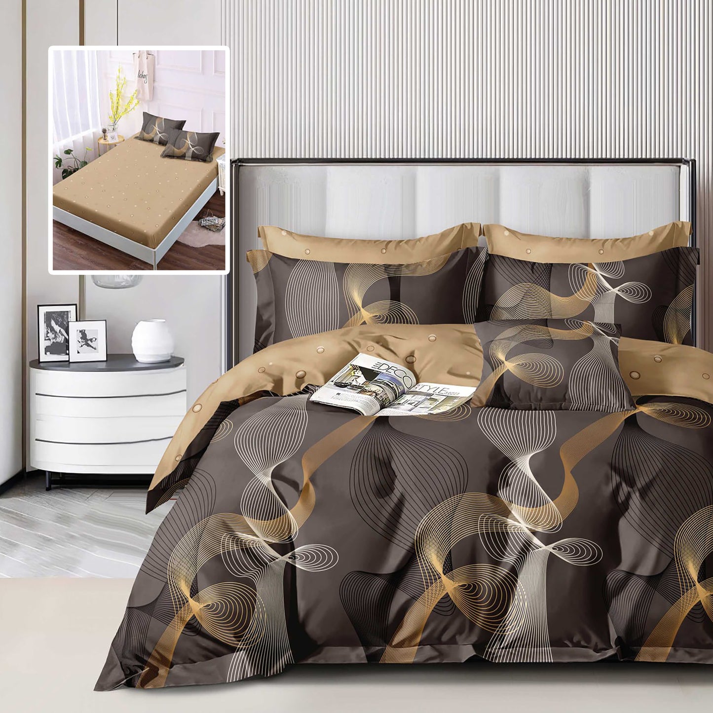 LENJERIE FINET 6 PIESE CU HUSĂ - 160x200 ȘI 180x200 (HF6P318)