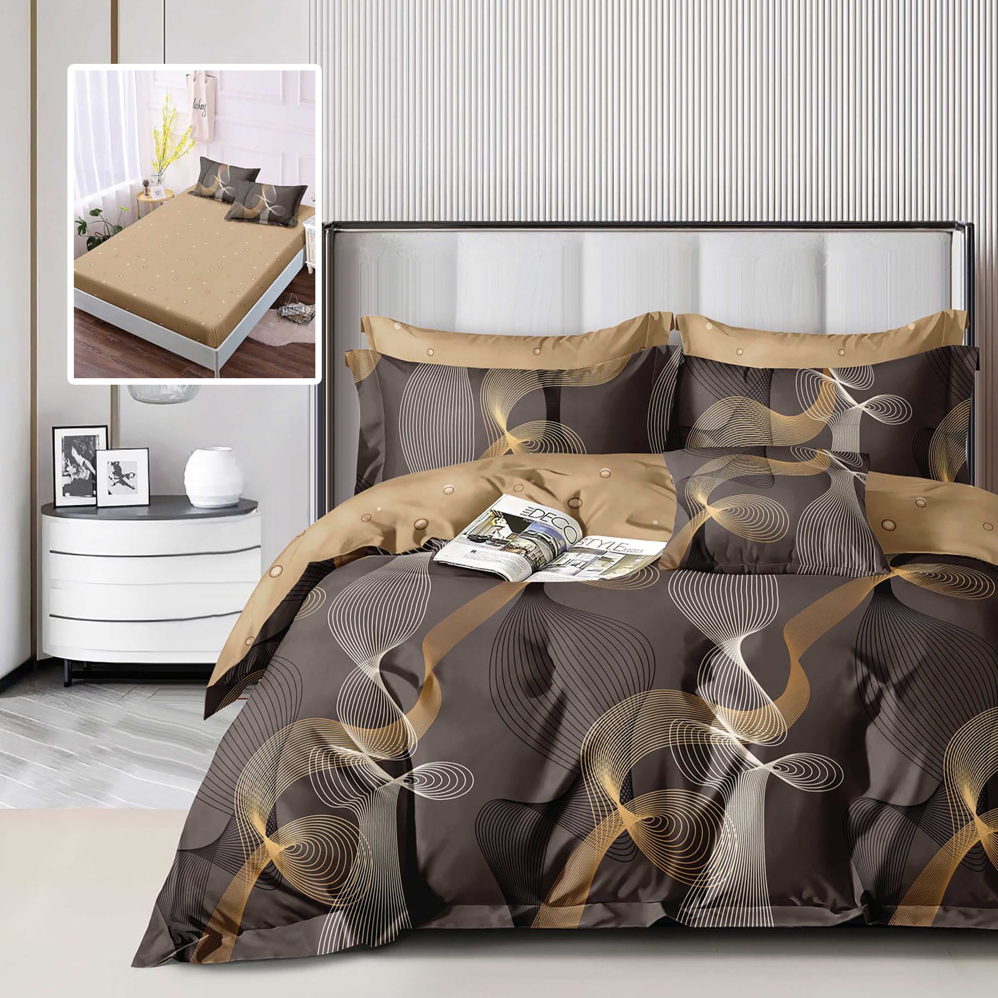 LENJERIE FINET 6 PIESE CU HUSĂ - 160x200 ȘI 180x200 (HF6P318)