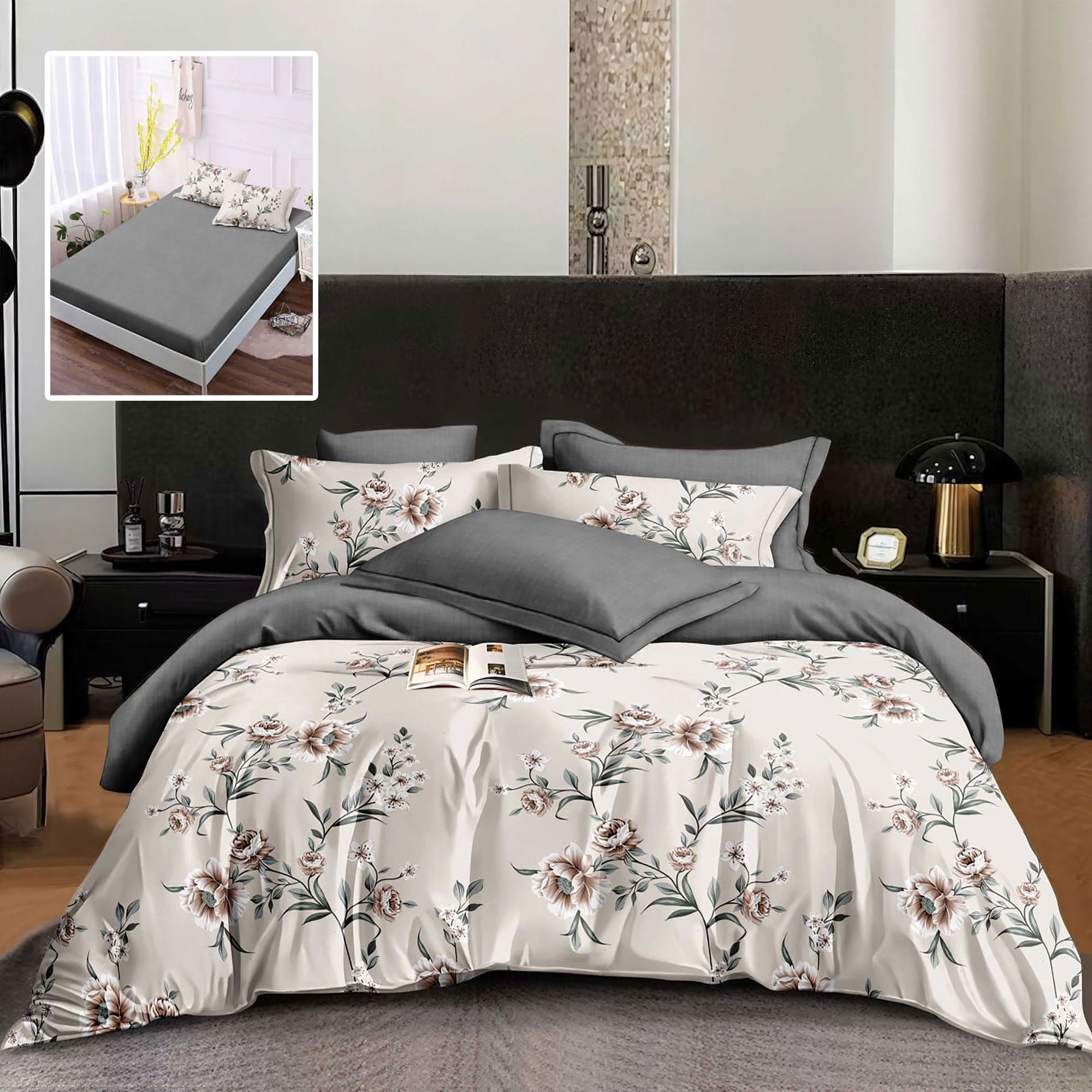 LENJERIE FINET 6 PIESE CU HUSĂ - 160x200 ȘI 180x200 (MIA-VH)