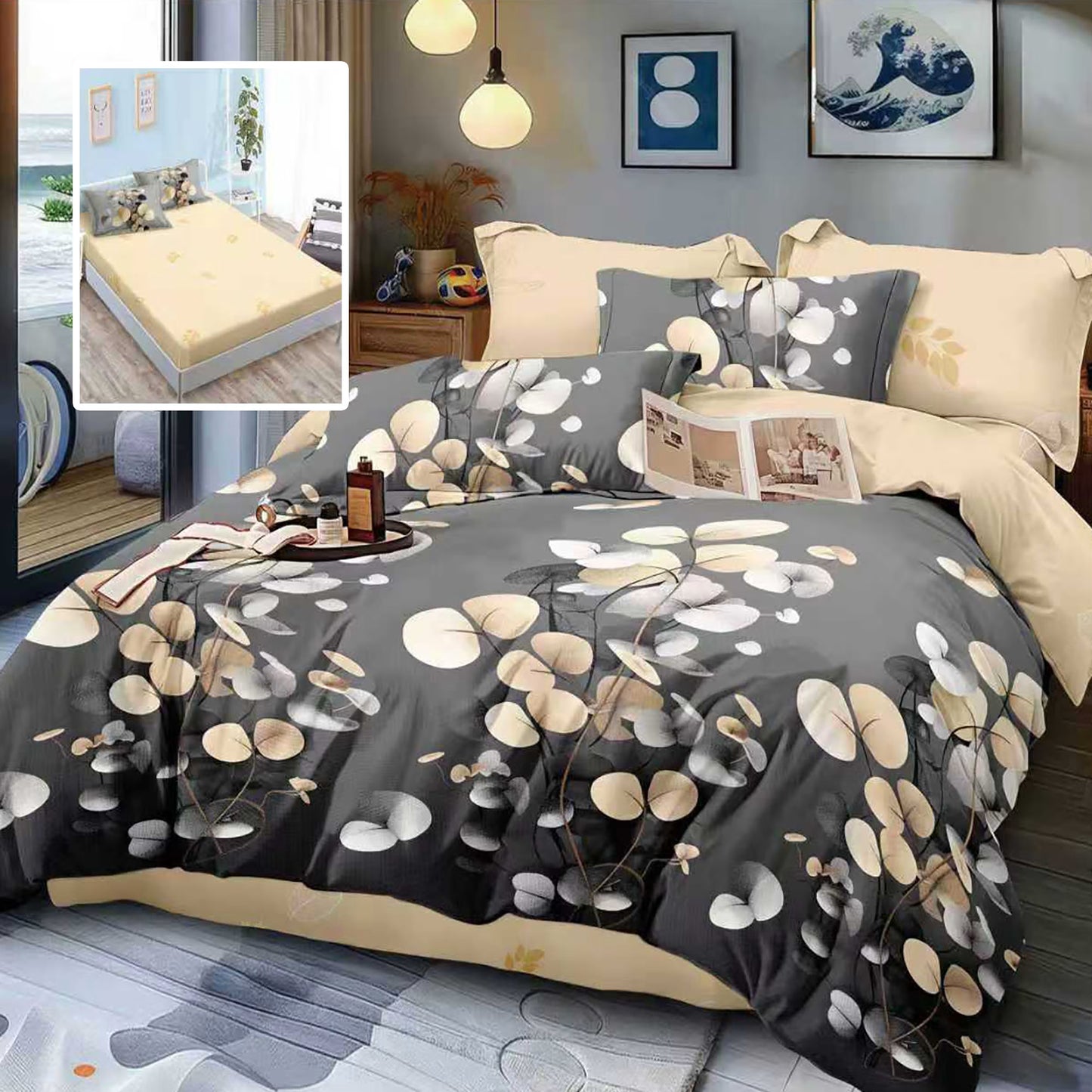 Lenjerie Finet 6 piese cu husă de pat pentru saltea de 160x200 și 180x200