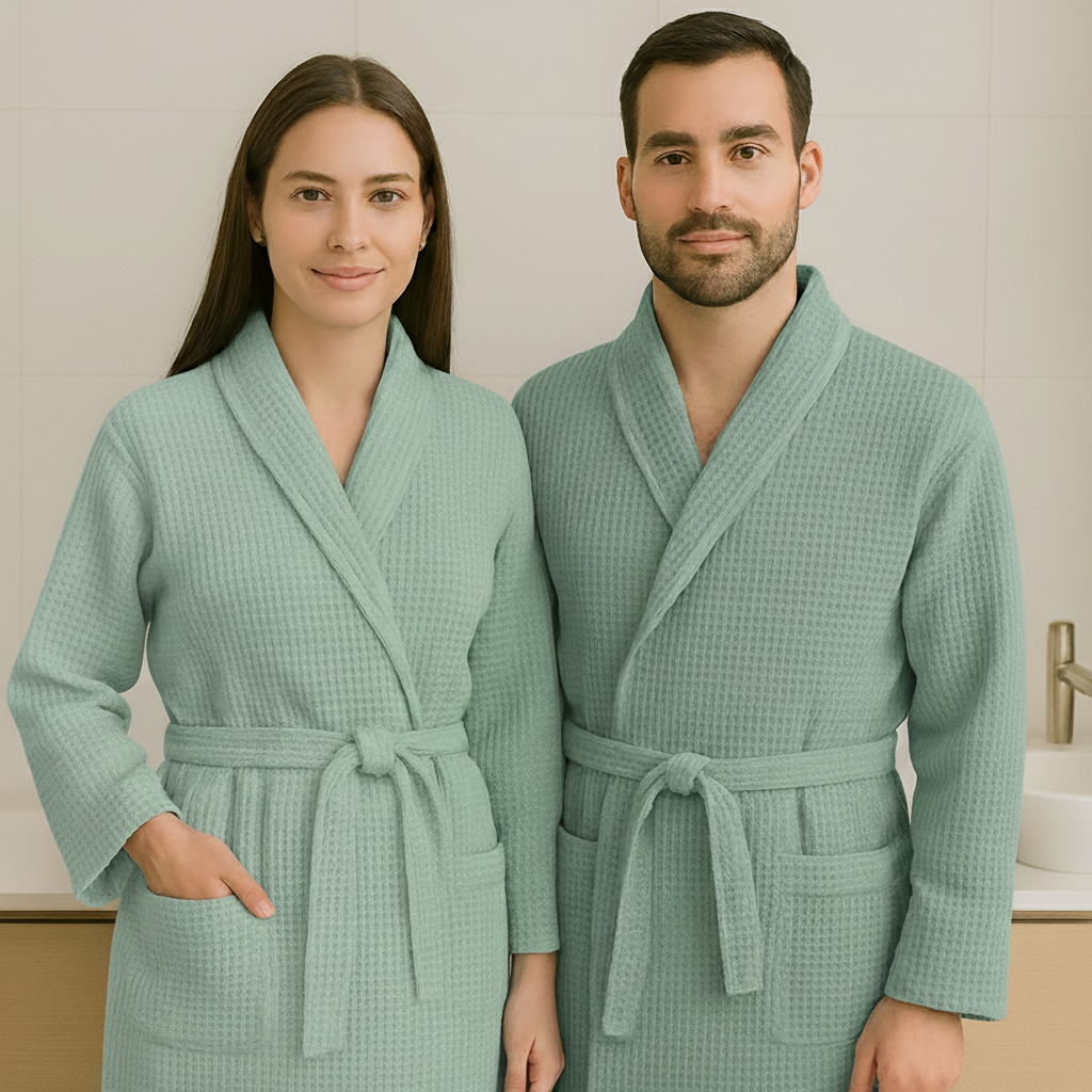 Halat de baie gofrat 100% Bumbac verde mint