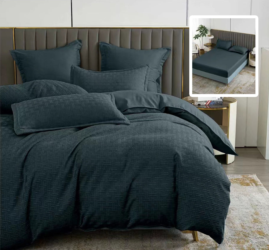 LENJERIE DE PAT NATUR UNI STRIPE 6 PIESE CU HUSĂ (NEGRU)