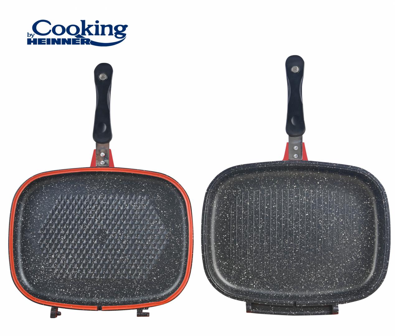 TIGAIE DUBLA DREPTUNGHIULARA TIP GRILL, ALUMINIU, 32x24x7.5 CM, RED LINE, COOKING BY HEINNER