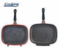 TIGAIE DUBLA DREPTUNGHIULARA TIP GRILL, ALUMINIU, 32x24x7.5 CM, RED LINE, COOKING BY HEINNER