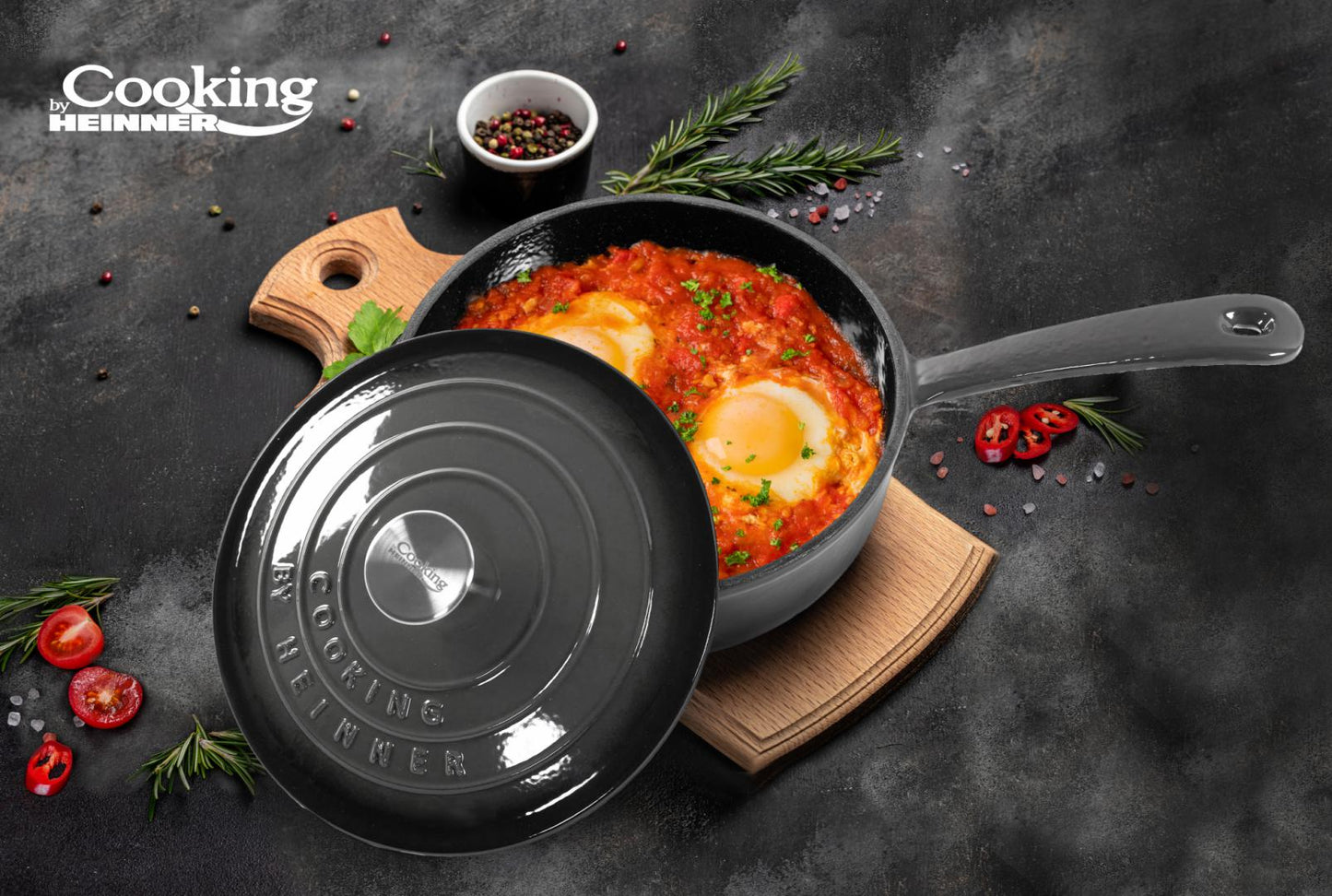TIGAIE  ADANCA FONTA EMAILATA + CAPAC 24 X 8 CM, 2.5 L, MARBLE GREY, COOKING BY HEINNER