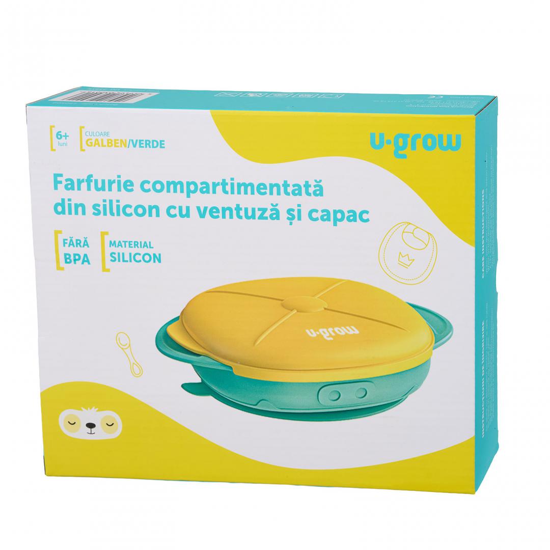 Farfurie silicon cu capac , galbena, U-Grow