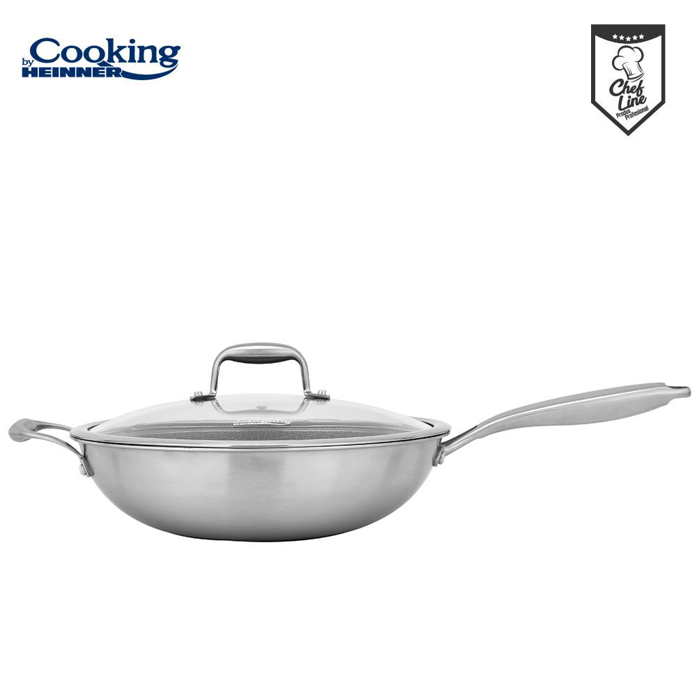 TIGAIE WOK INOX + CAPAC STICLA 30x8.5 CM, 4.5L, TITANIUM3, COOKING BY HEINNER