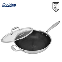 TIGAIE WOK INOX + CAPAC STICLA 30x8.5 CM, 4.5L, TITANIUM3, COOKING BY HEINNER