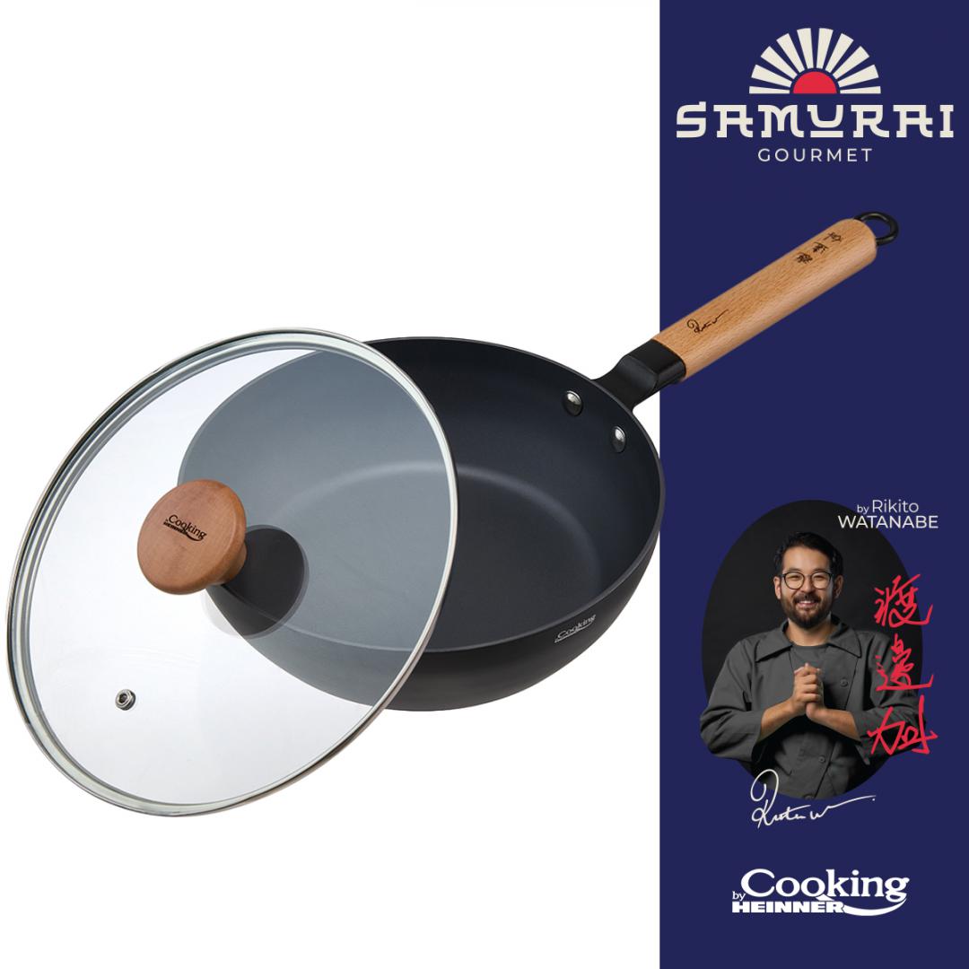 TIGAIE WOK ALUMINIU + CAPAC 28X8 CM, RIKITO WATANABE, SAMURAI GOURMET, COOKING BY HEINNER