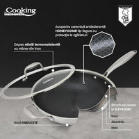 TIGAIE WOK INOX + CAPAC STICLA 30x8.5 CM, 4.5L, TITANIUM3, COOKING BY HEINNER