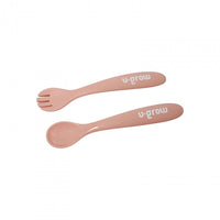 Set diversificare 5 piese silicon : baveta, bol, farfurie, lingurita si furculita, roz, U-Grow