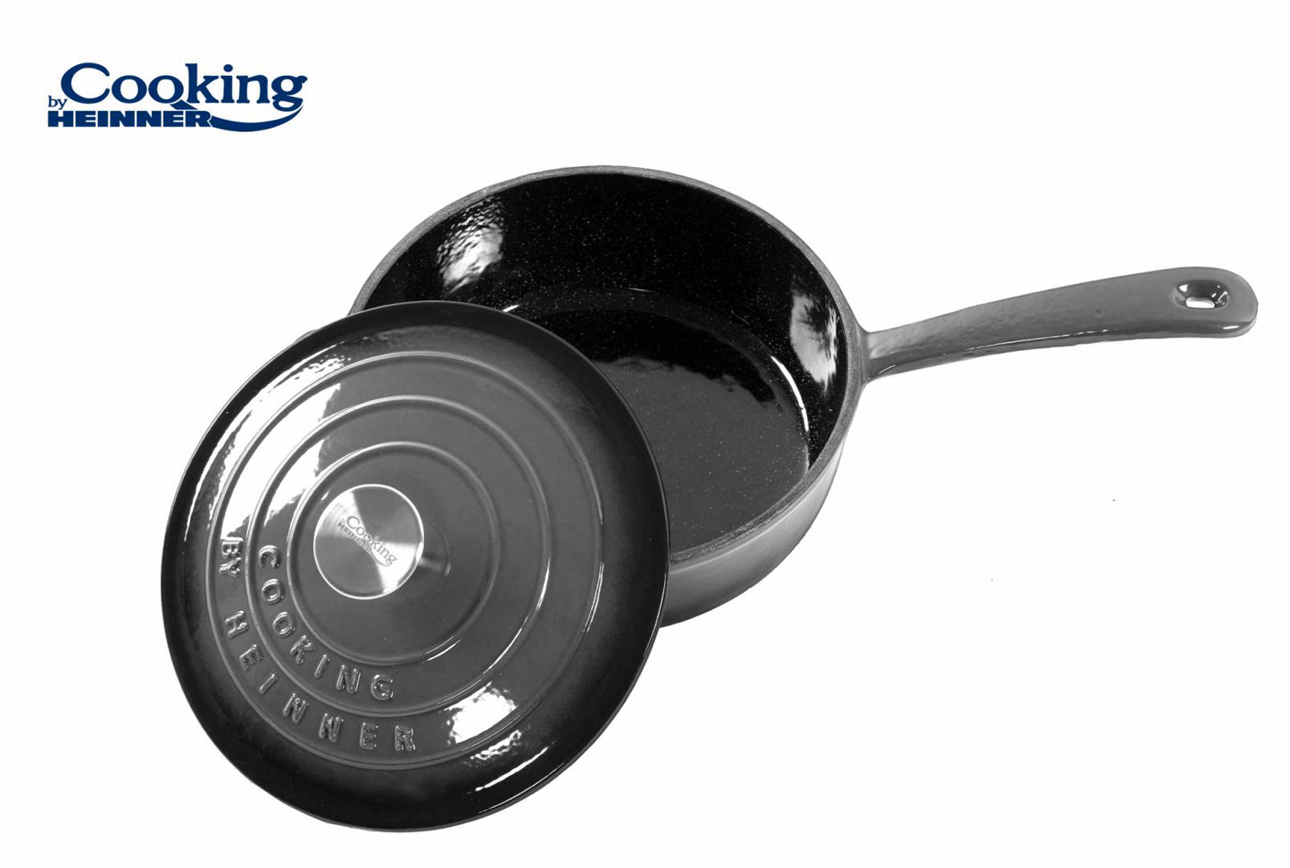 TIGAIE  ADANCA FONTA EMAILATA + CAPAC 24 X 8 CM, 2.5 L, MARBLE GREY, COOKING BY HEINNER