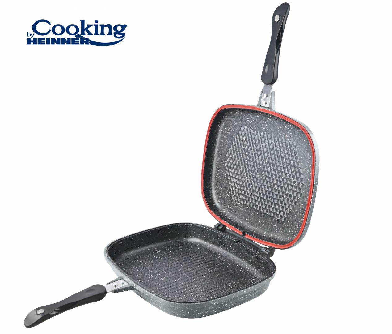 TIGAIE DUBLA DREPTUNGHIULARA TIP GRILL, ALUMINIU, 32x24x7.5 CM, GRAY LINE, COOKING BY HEINNER