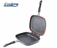 TIGAIE DUBLA DREPTUNGHIULARA TIP GRILL, ALUMINIU, 32x24x7.5 CM, GRAY LINE, COOKING BY HEINNER