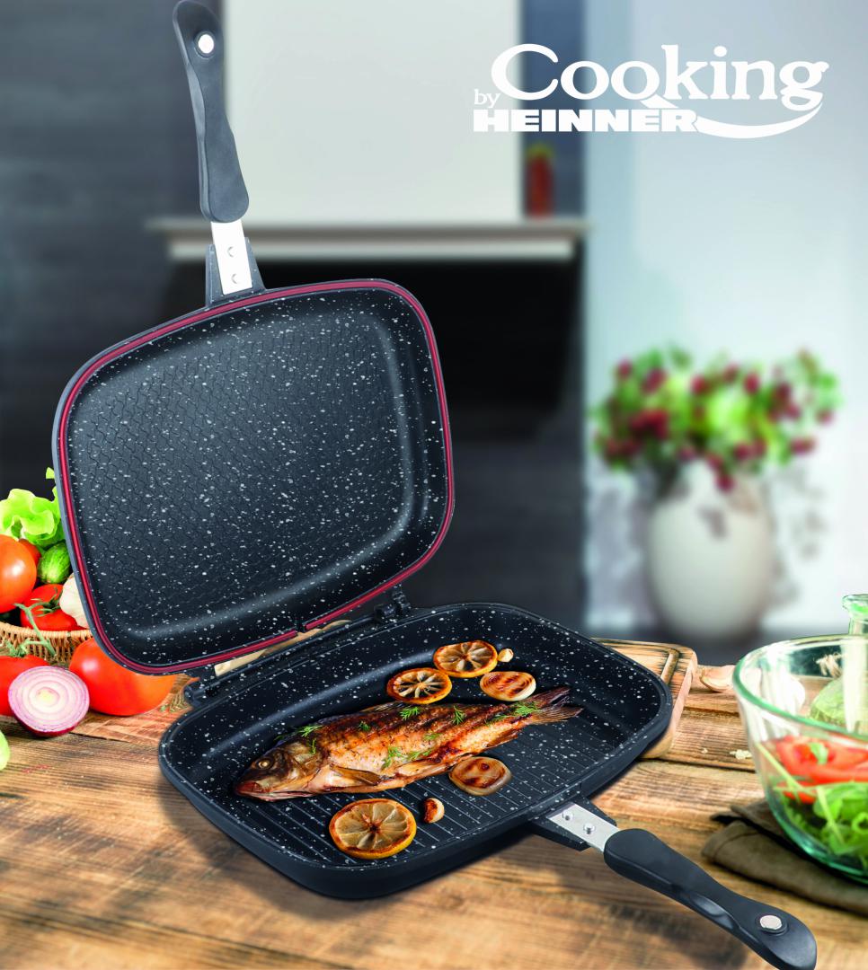 TIGAIE DUBLA DREPTUNGHIULARA, ALUMINIU,32x24x7.5cm, DARK LINE CLASSIC, COOKING  BY HEINNER