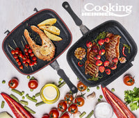 TIGAIE DUBLA DREPTUNGHIULARA TIP GRILL, ALUMINIU, 32x24x7.5 CM, GRAY LINE, COOKING BY HEINNER