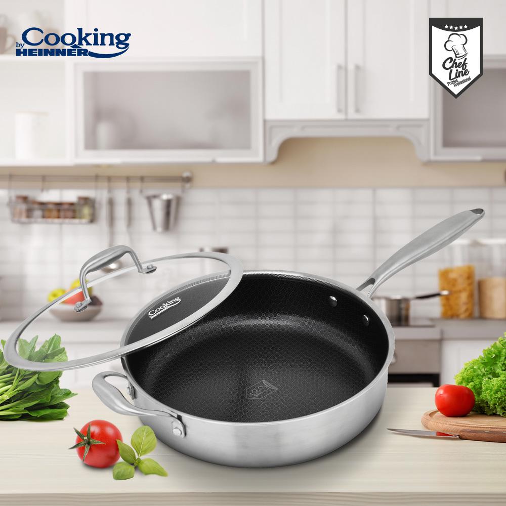 TIGAIE ADANCA INOX +CAPAC STICLA IN 3 STRATURI  28*7.5CM, 4.2 L, TITANIUM3, COOKING BY HEINNER