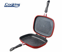 TIGAIE DUBLA DREPTUNGHIULARA TIP GRILL, ALUMINIU, 32x24x7.5 CM, RED LINE, COOKING BY HEINNER