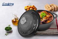 CRATITA FONTA EMAILATA  + CAPAC 22 X 9.5 CM, 2.9 L, MARBLE GREY, COOKING BY HEINNER