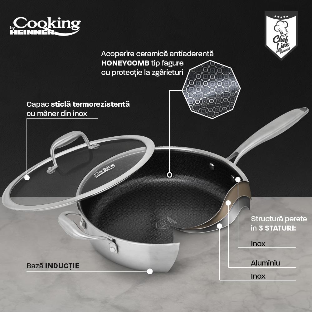 TIGAIE ADANCA INOX +CAPAC STICLA IN 3 STRATURI  28*7.5CM, 4.2 L, TITANIUM3, COOKING BY HEINNER
