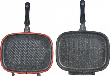 TIGAIE DUBLA DREPTUNGHIULARA TIP GRILL, ALUMINIU, 32x24x7.5 CM, GRAY LINE, COOKING BY HEINNER