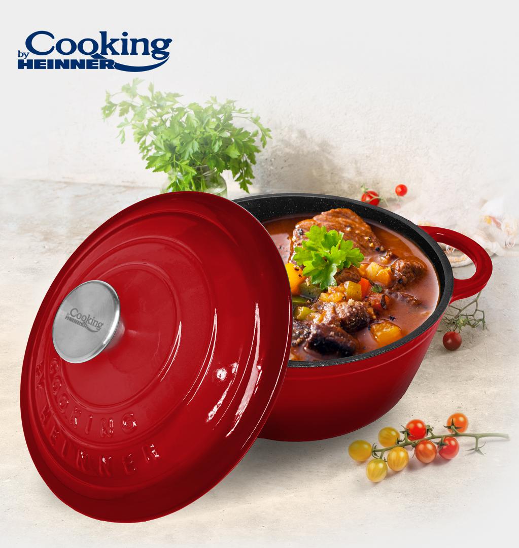 CRATITA FONTA EMAILATA+CAPAC 20x10 CM, 2.4 L, RED LINE, COOKING BY HEINNER