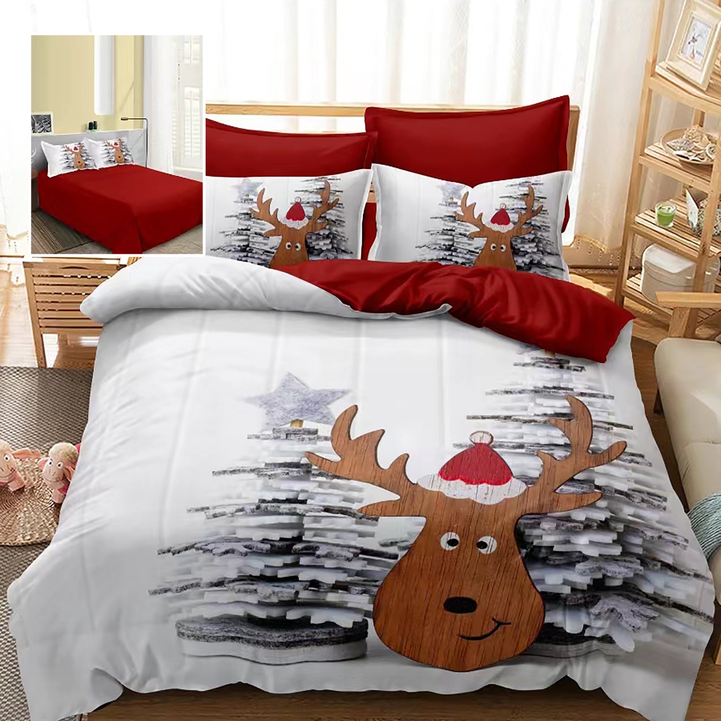 Lenjerie pat finet 3D 6 piese Craciun F-XMAS84